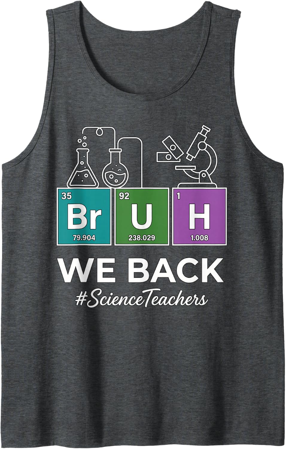 Br U H We Back Science Teachers Chemistry Lab Flasks Humor Sleeveless Tank Top - Dark Heather Grey