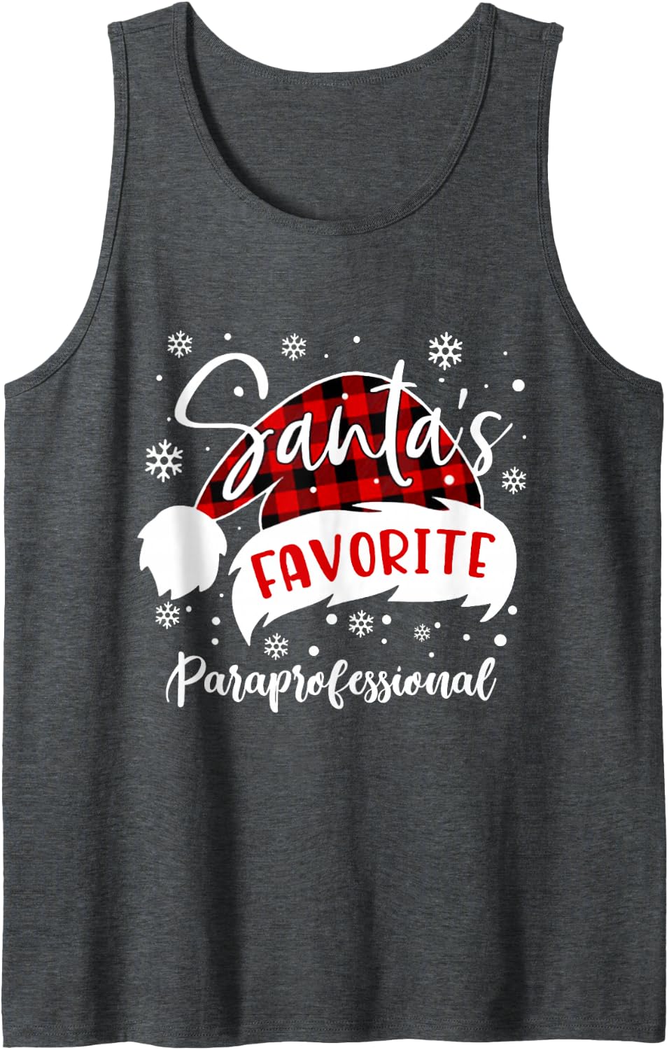 Santa's Favorite Paraprofessional Hat Flannel Christmas 2020 Sleeveless Tank Top - Dark Heather Grey