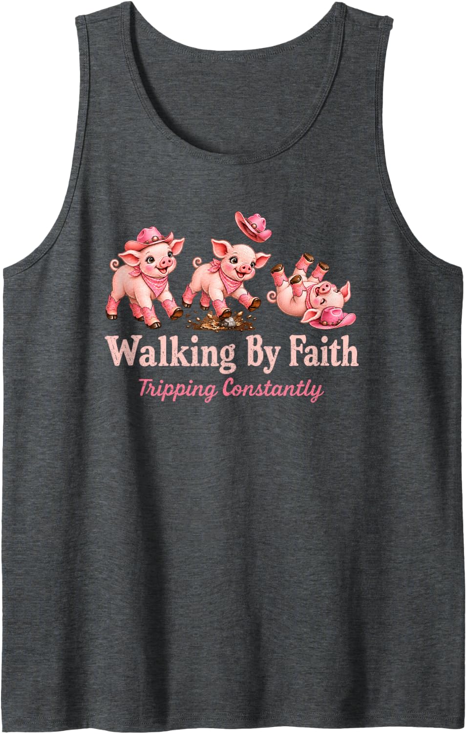 Christian Pig Lover Walking By Faith Tripping Constantly Sleeveless Tank Top - Dark Heather Grey