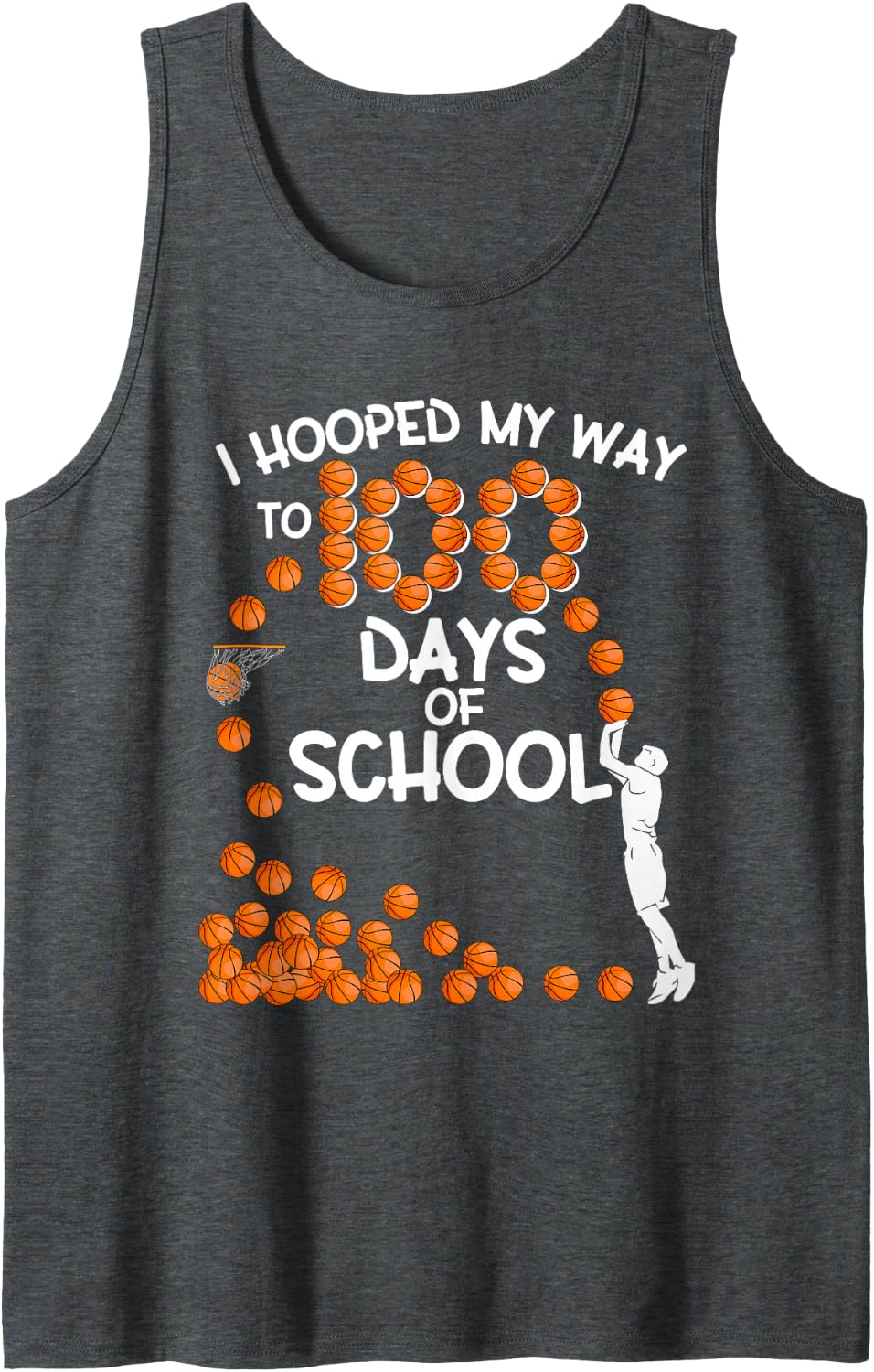 I Hooped My Way to 100 Days of School Basketball Player Sleeveless Tank Top - Dark Heather Grey