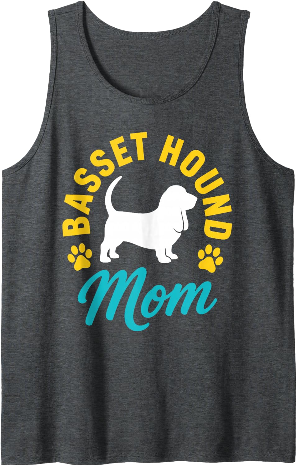Basset Hound Mom Art for Women Girls Mama Basset Hound Mom Sleeveless Tank Top - Dark Heather Grey
