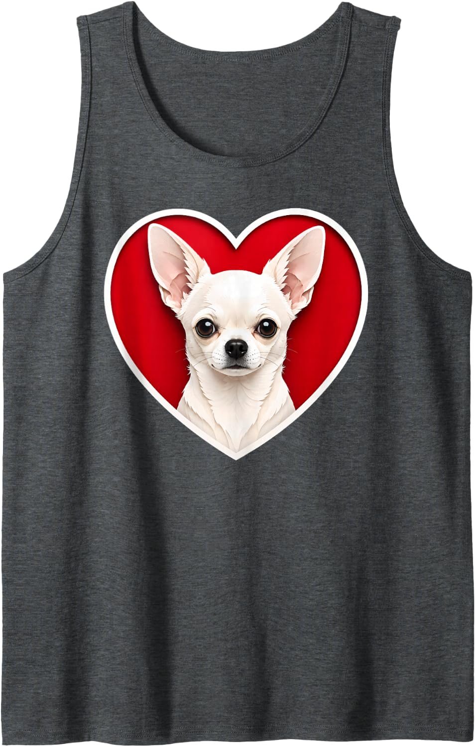 White Chihuahua Heart Sleeveless Tank Top - Dark Heather Grey