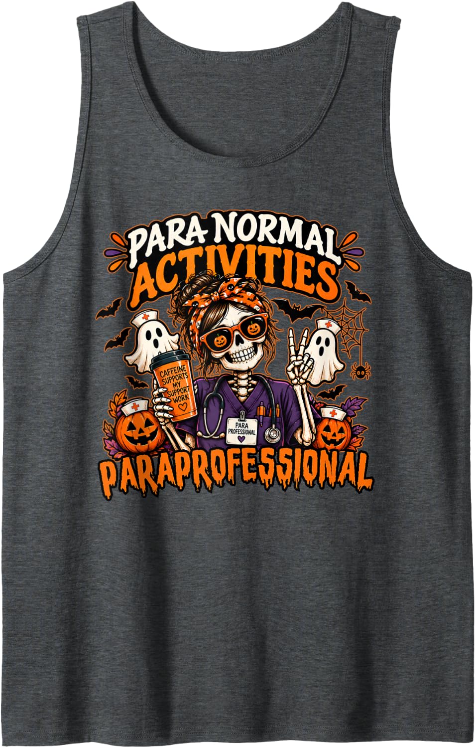 para Normal Activities Paraprofessional Halloween Spooky Sleeveless Tank Top - Dark Heather Grey