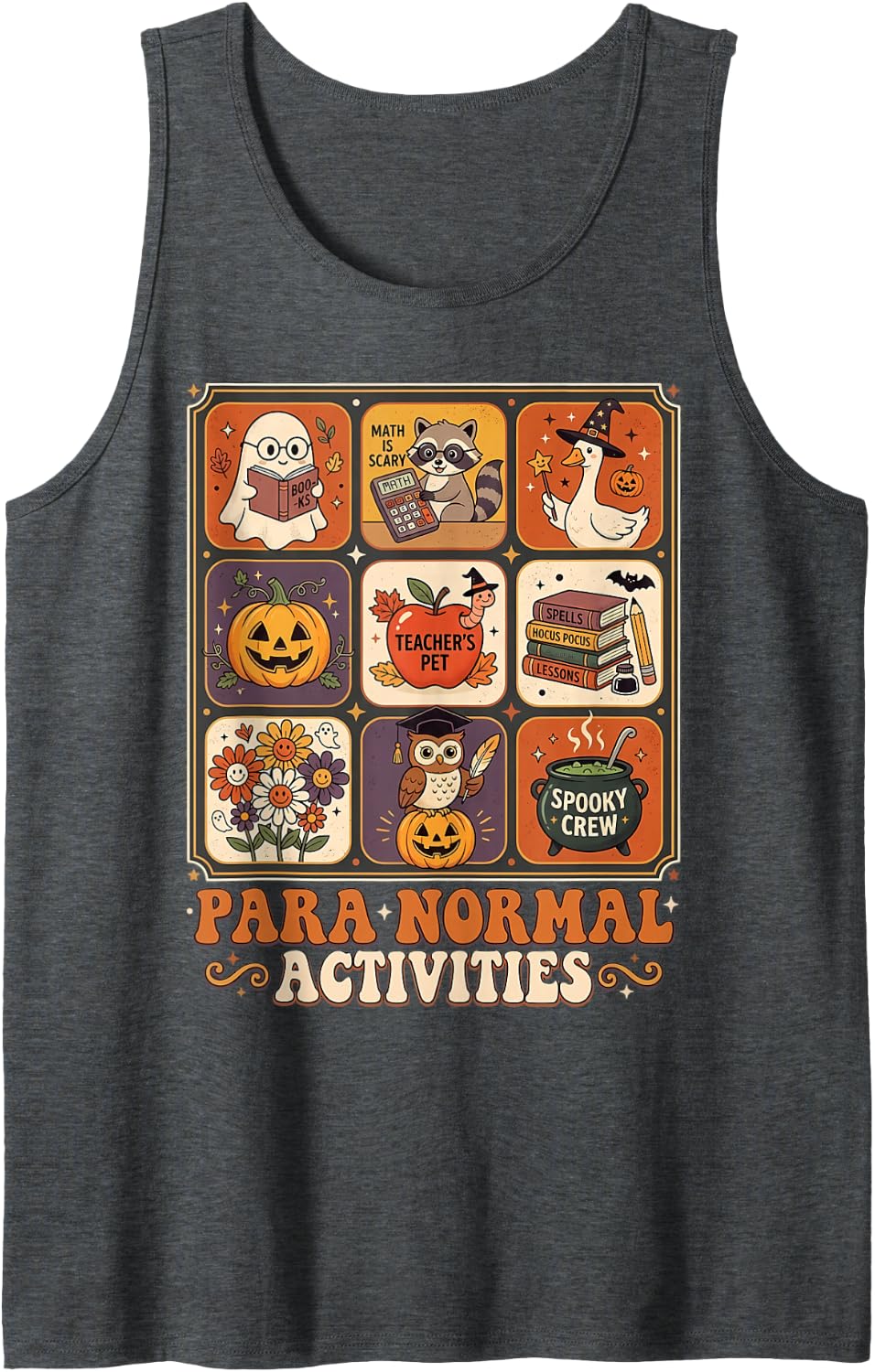 Paranormal Activities Retro Halloween Ghost Teacher Tank Top - Dark Heather Grey