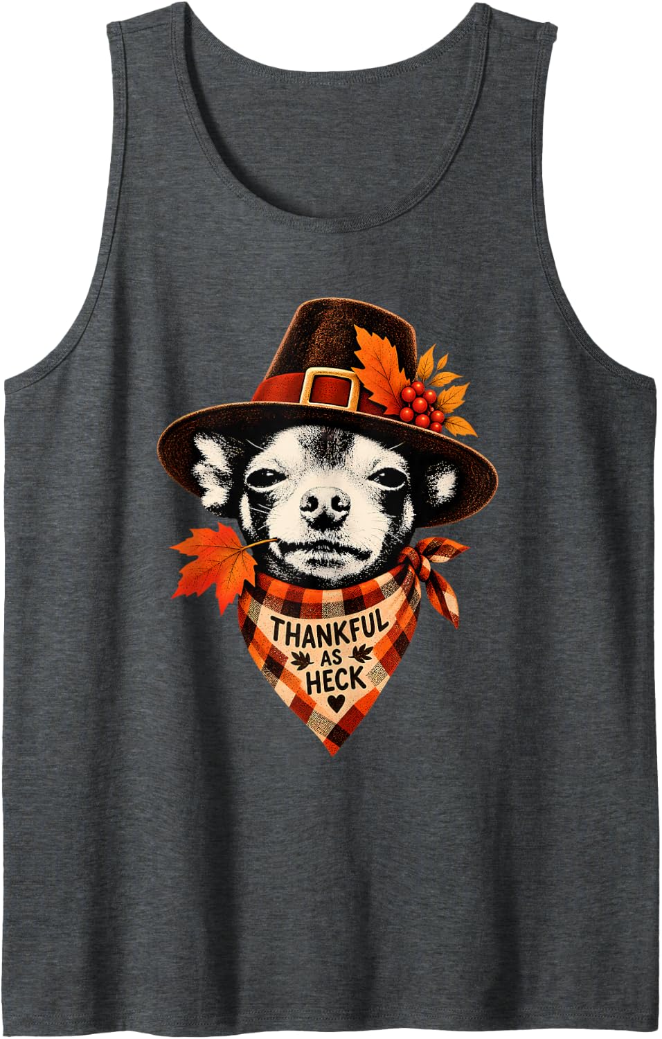 Thankful Chihuahua Thanksgiving Dog Funny Fall Design Sleeveless Tank Top - Dark Heather Grey