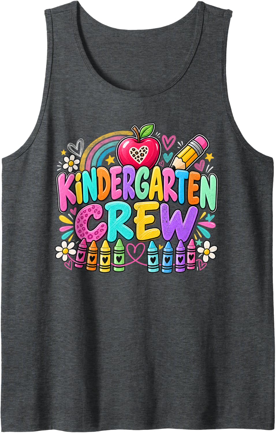Kindergarten Crew Teacher School Classroom Crayons Sleeveless Tank Top - Dark Heather Grey