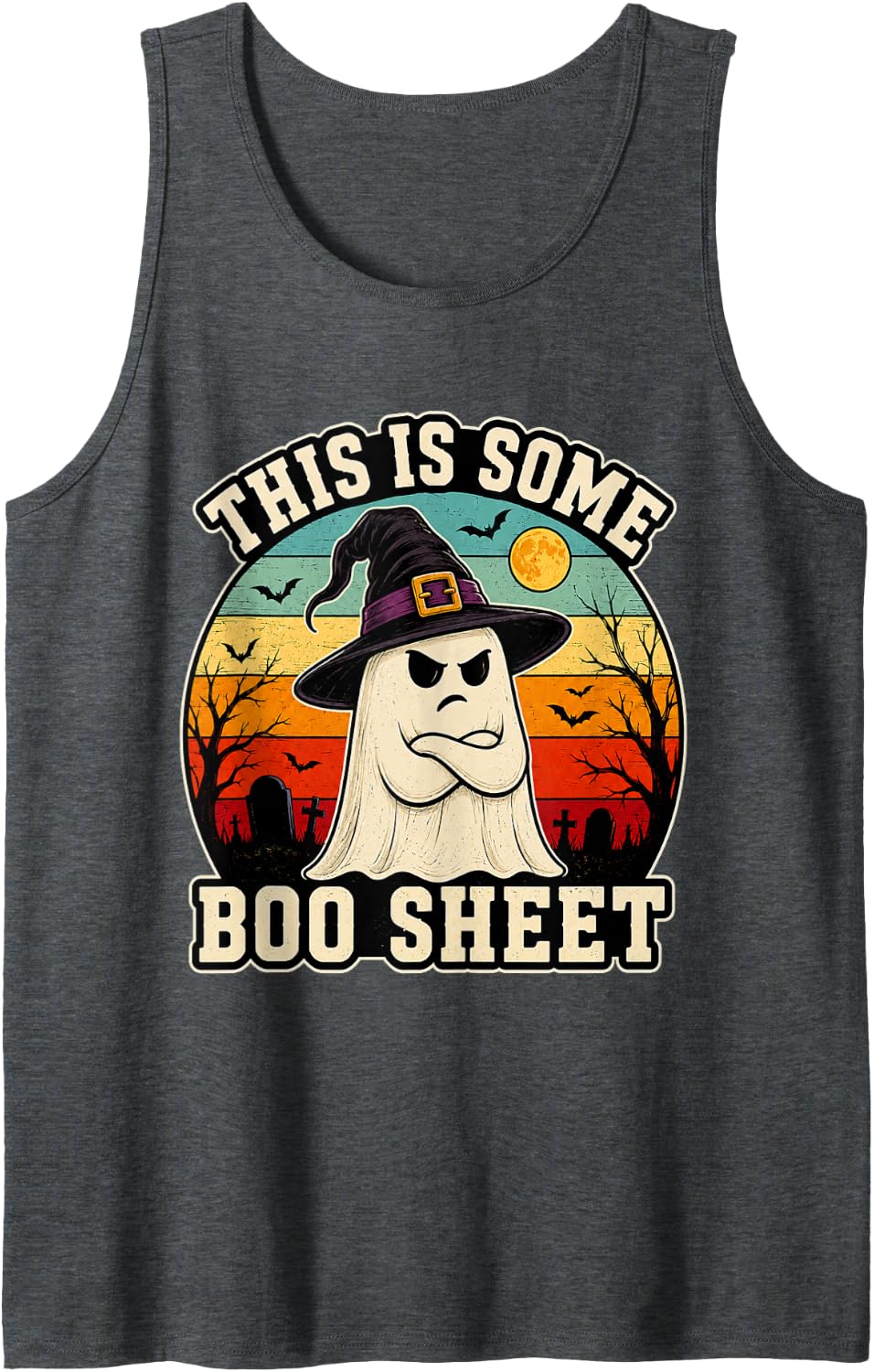 Funny Ghost Witch This is Some Boo Sheet Halloween Tank Top - Dark Heather Grey