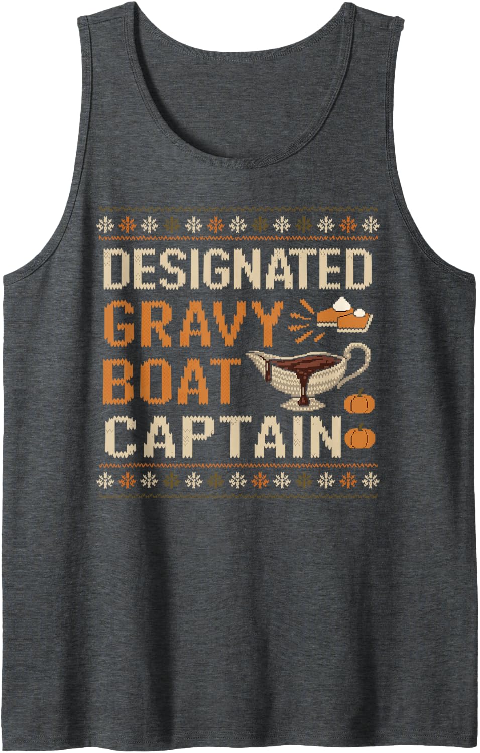 Designated Gravy Boat Captain Thanksgiving Dinner Family Tee Sleeveless Tank Top - Dark Heather Grey