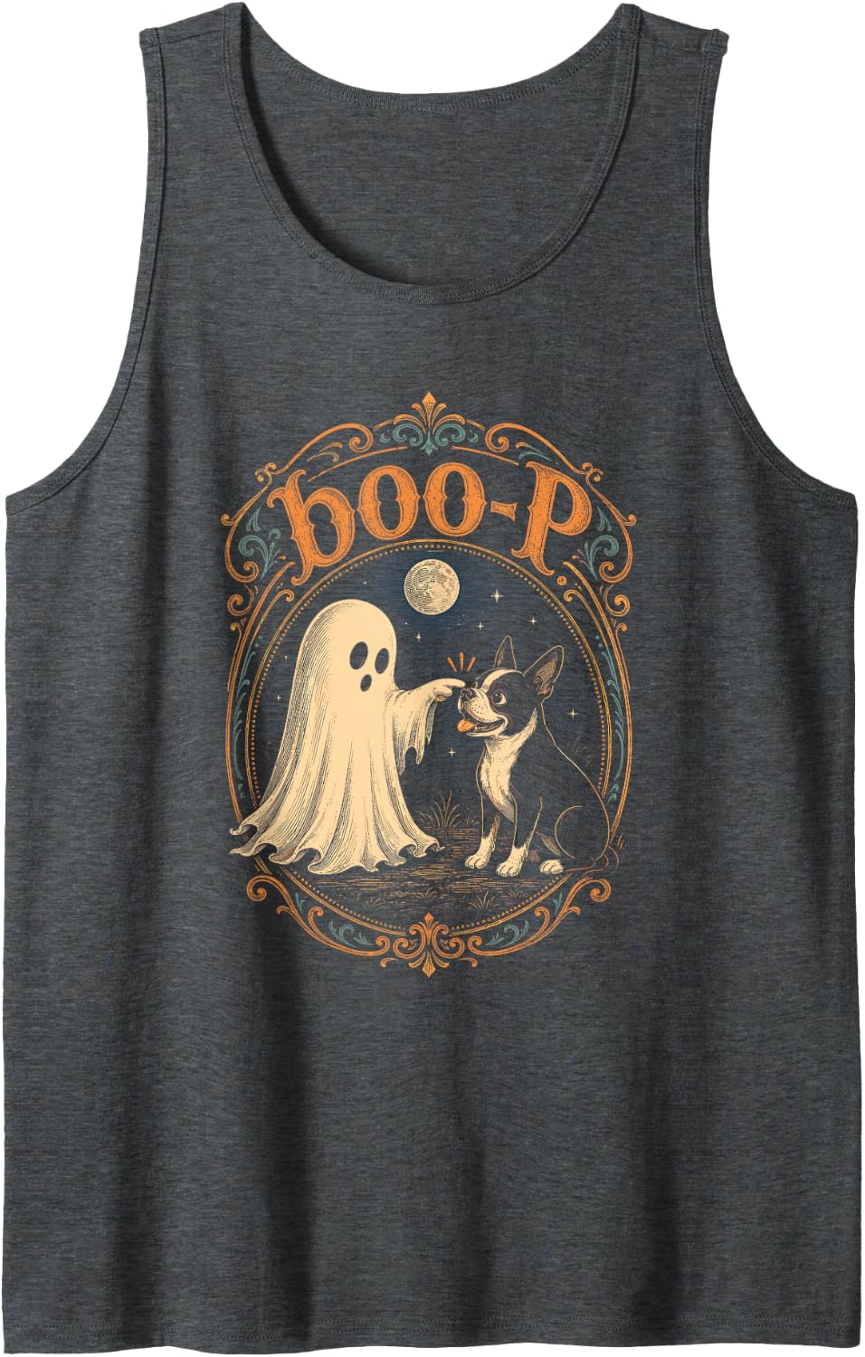Boo Boo-p Boston Terrier Ghost Funny Boop Halloween Dog Mom Sleeveless Tank Top - Dark Heather Grey