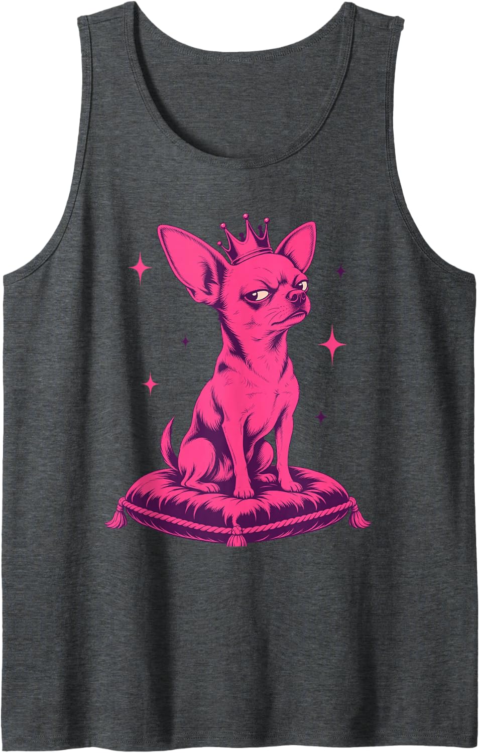 Chihuahua Dog Tiny Crown Side Eye Sleeveless Tank Top - Dark Heather Grey