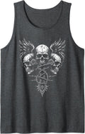Bold Skulls with Wings & Barbed Wire Cross Tank Top - Dark Heather Grey