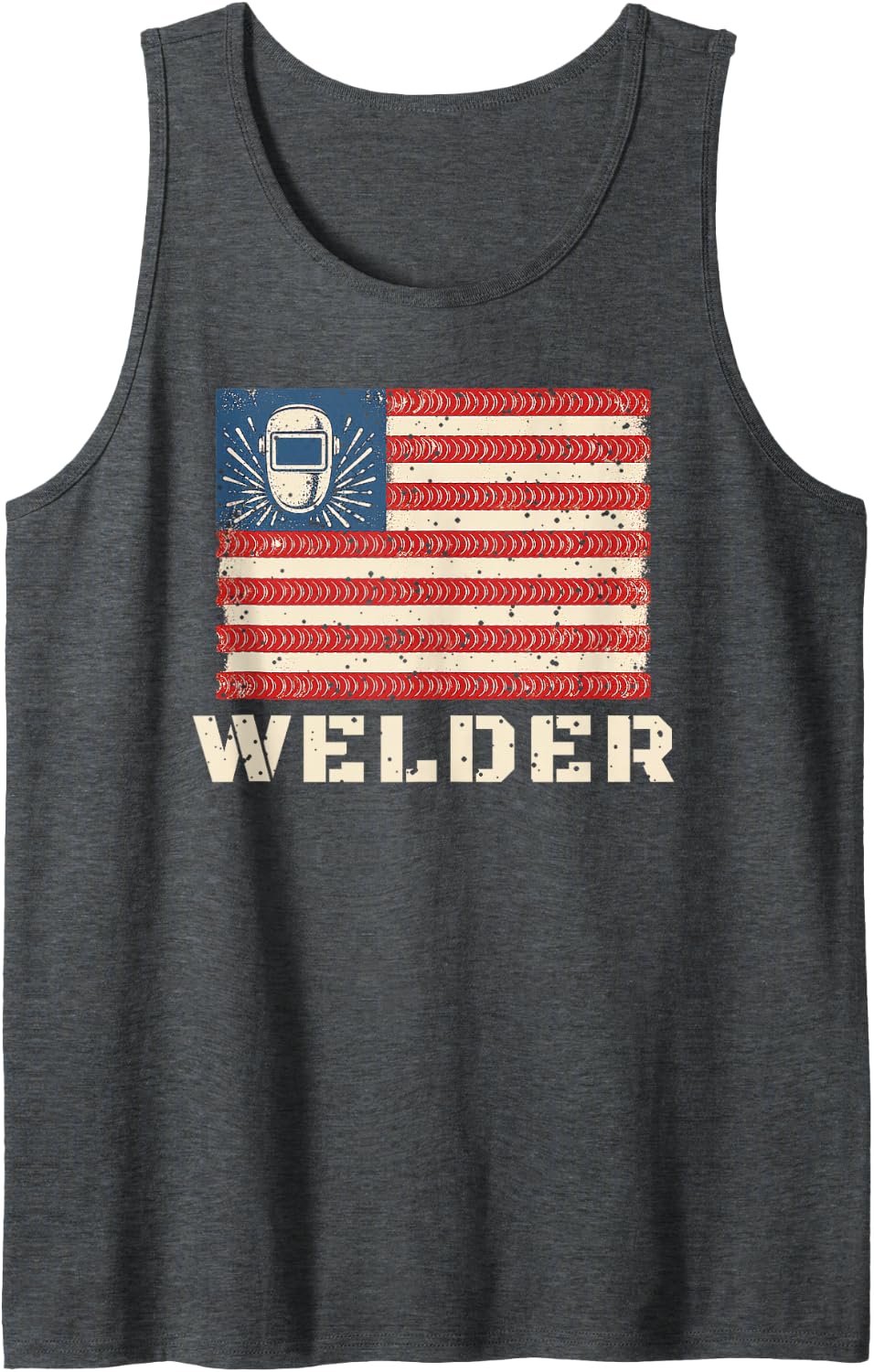 Welder American Flag Weld Bead Welding Trade Prid Sleeveless Tank Top - Dark Heather Grey
