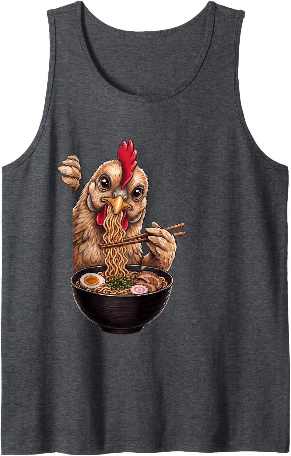 Chicken Peeking Ramen Bowl Anime Japanese Art Food Lover Sleeveless Tank Top - Dark Heather Grey