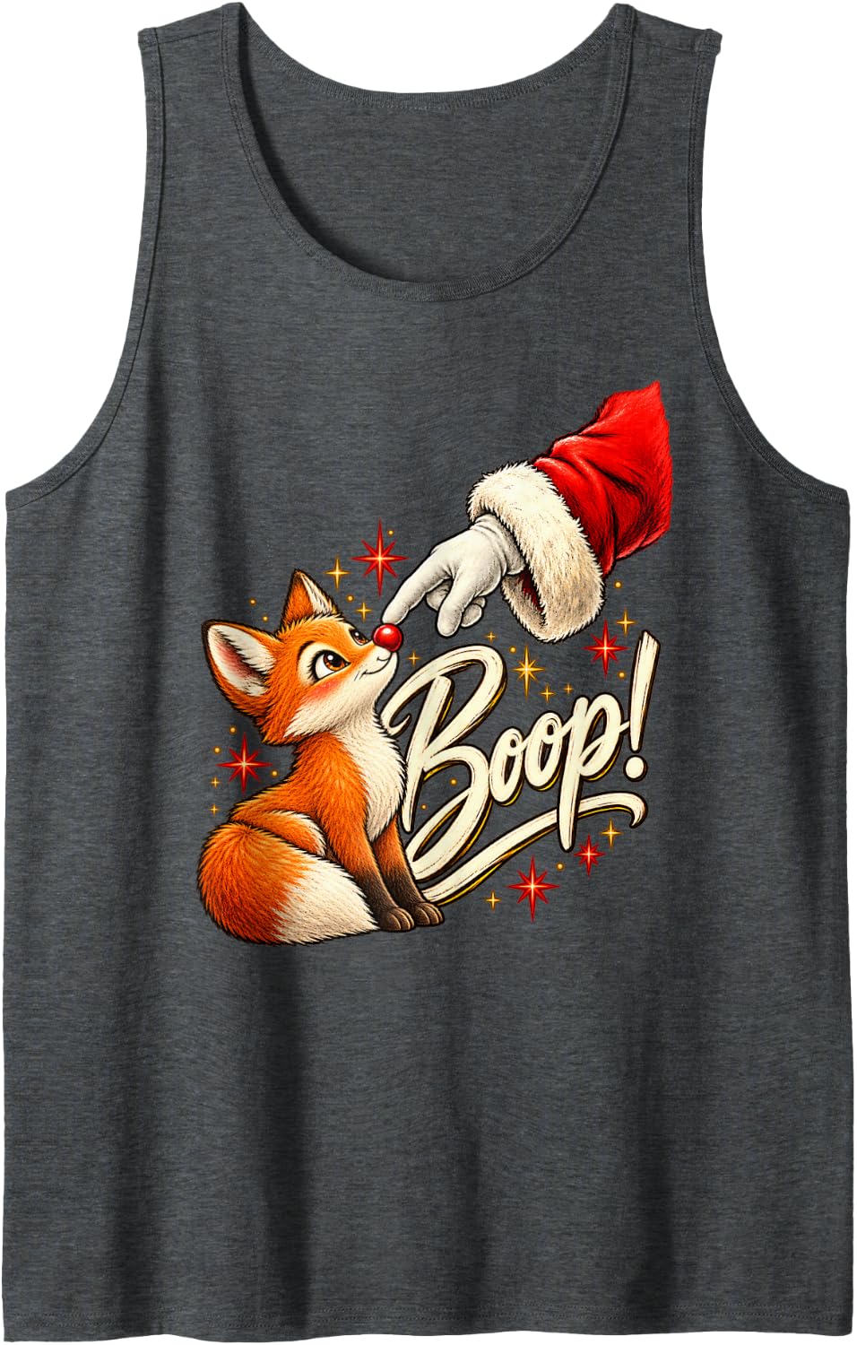 Boop! Fox Happy Santa Christmas Red Nose Men Women Sleeveless Tank Top - Dark Heather Grey