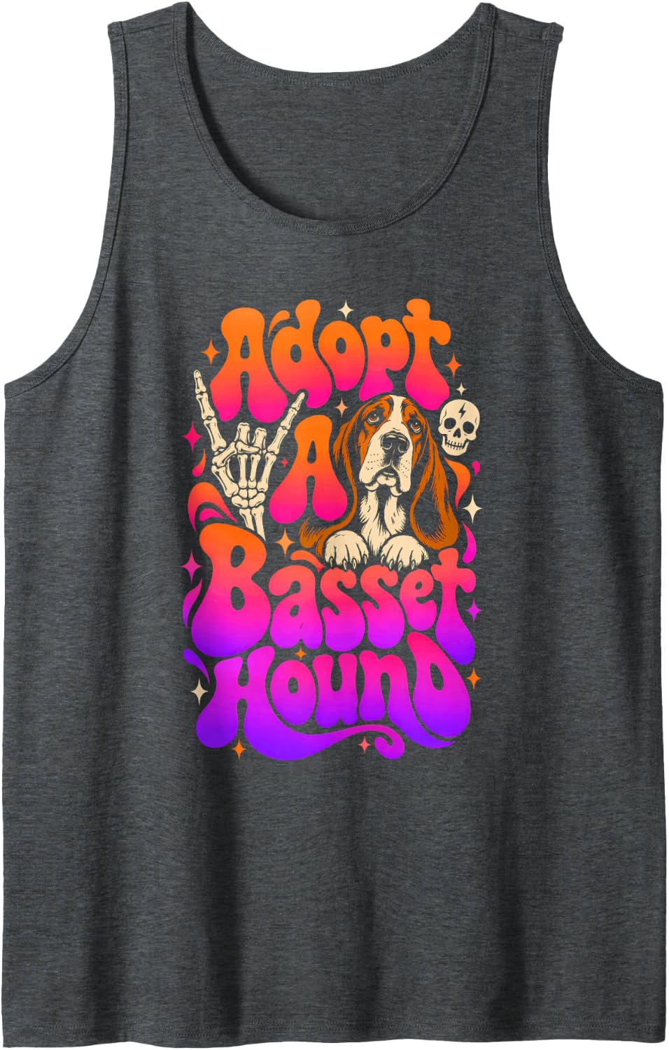Adopt A Basset Hound Dog Lover Sleeveless Tank Top - Dark Heather Grey