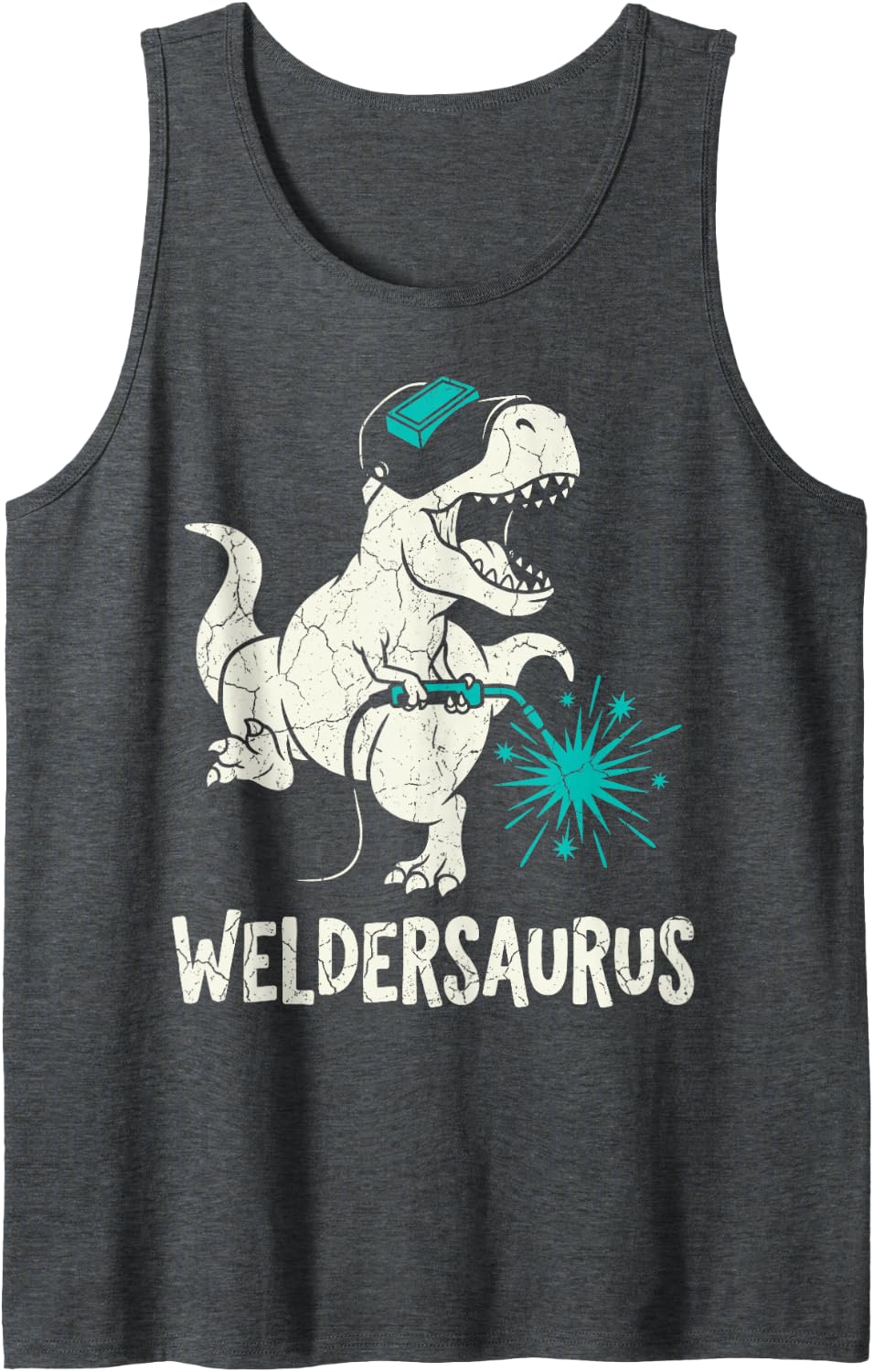 Weldersaurus Dinosaur T-rex Welder Welding Metalworker Tee Sleeveless Tank Top - Dark Heather Grey
