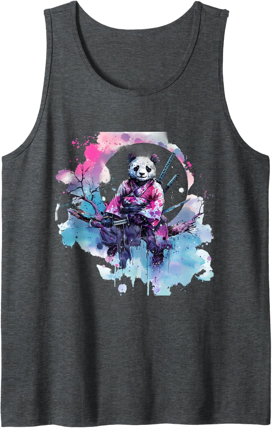 Samurai Panda Bear Anime Kawaii Japanese Samurai Panda Sleeveless Tank Top - Dark Heather Grey