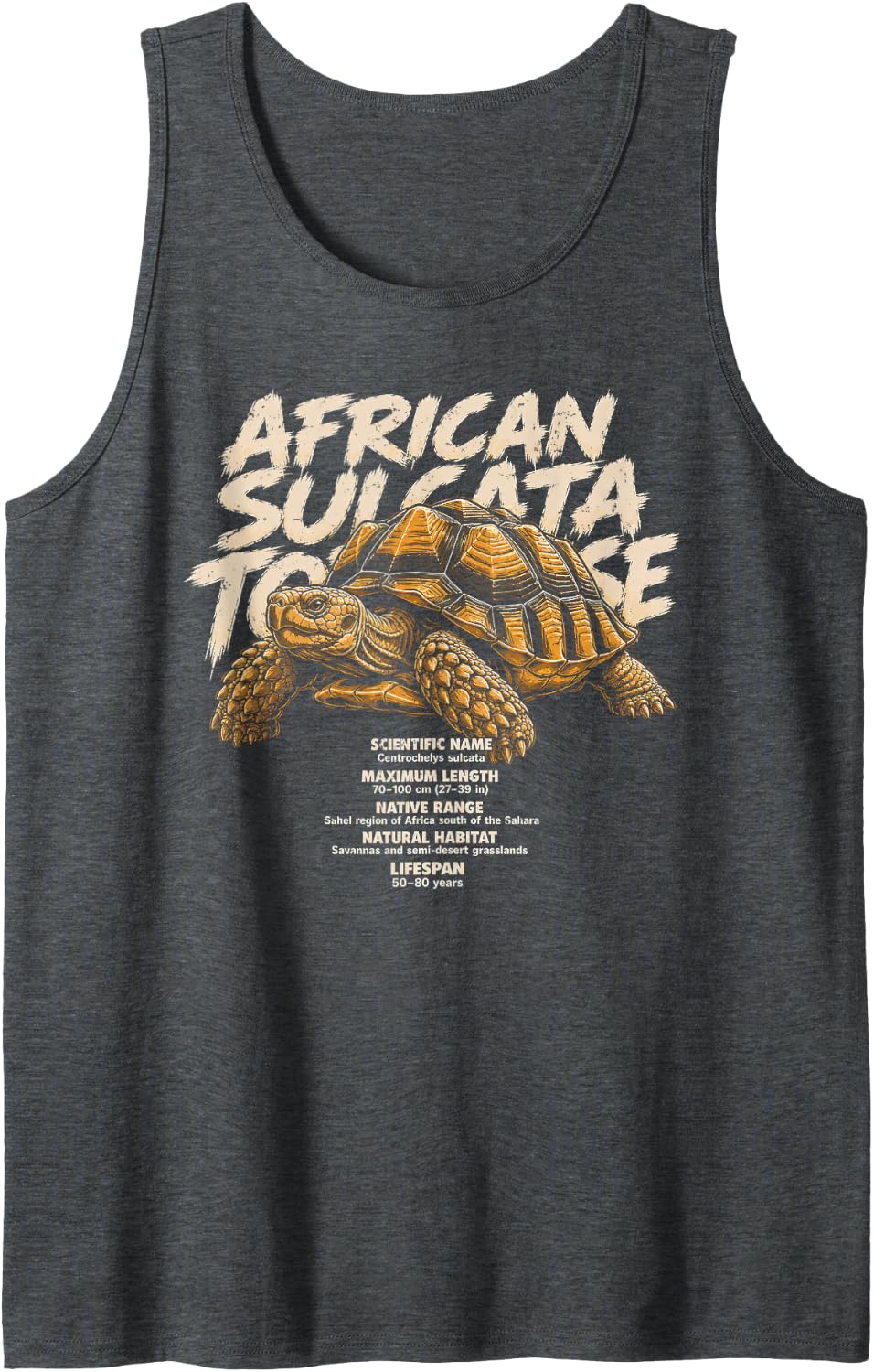 African Sulcata Tortoise Facts Reptile Turtle Sleeveless Tank Top - Dark Heather Grey