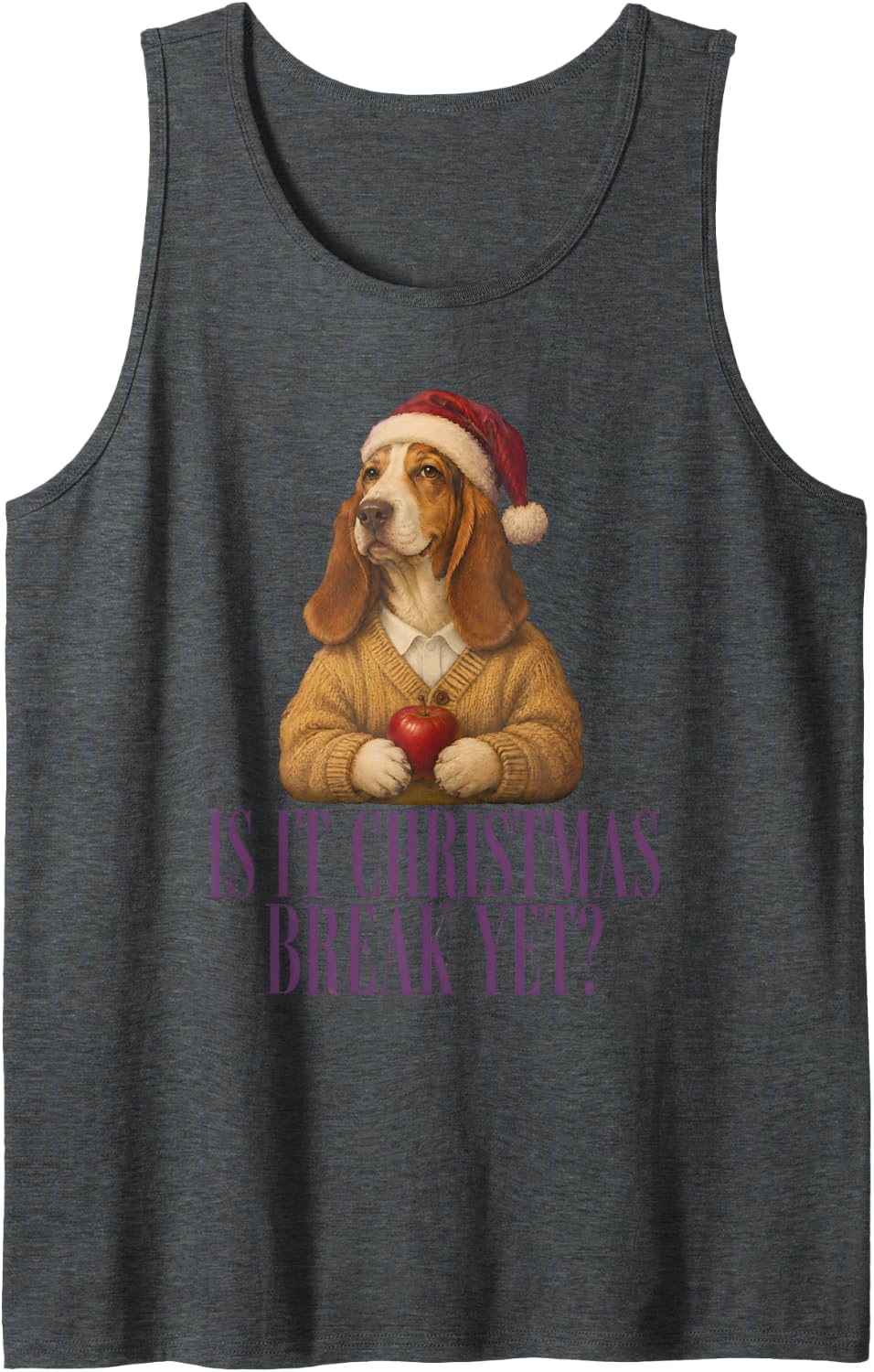 is It Christmas Break Yet Teacher Basset Hound Sleeveless Tank Top - Dark Heather Grey