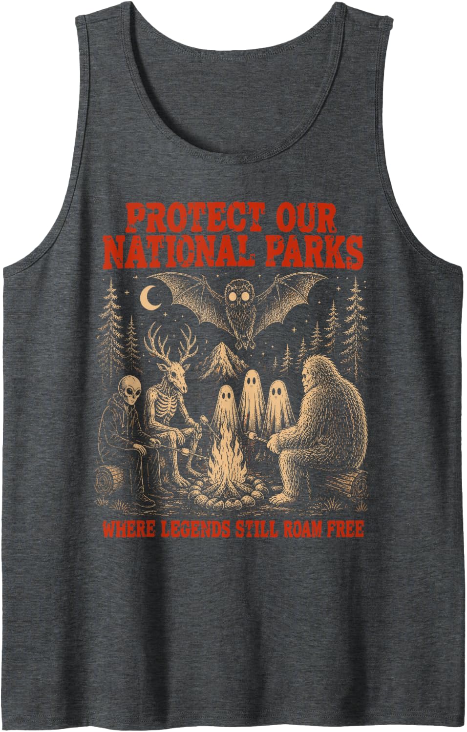 Protect Our National Parks Mothman Cryptid Weirdcore Horror Tank Top - Dark Heather Grey