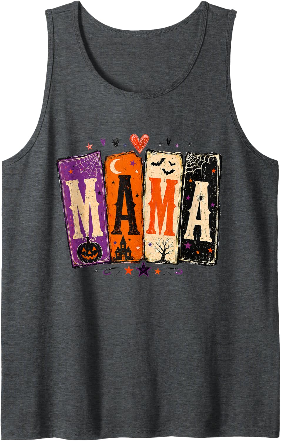 Mama Halloween Spooky Retro Family Design Tank Top - Dark Heather Grey