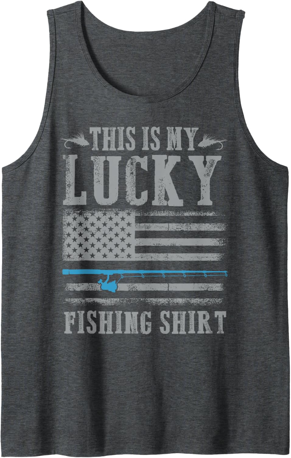 Patriotic American Flag Fishing Rod USA Fisherman Tank Top - Dark Heather Grey