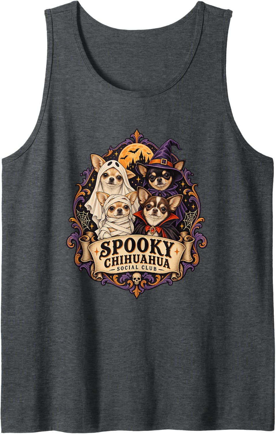 Spooky Chihuahua Social Club Chihuahua Small Dog Sleeveless Tank Top - Dark Heather Grey