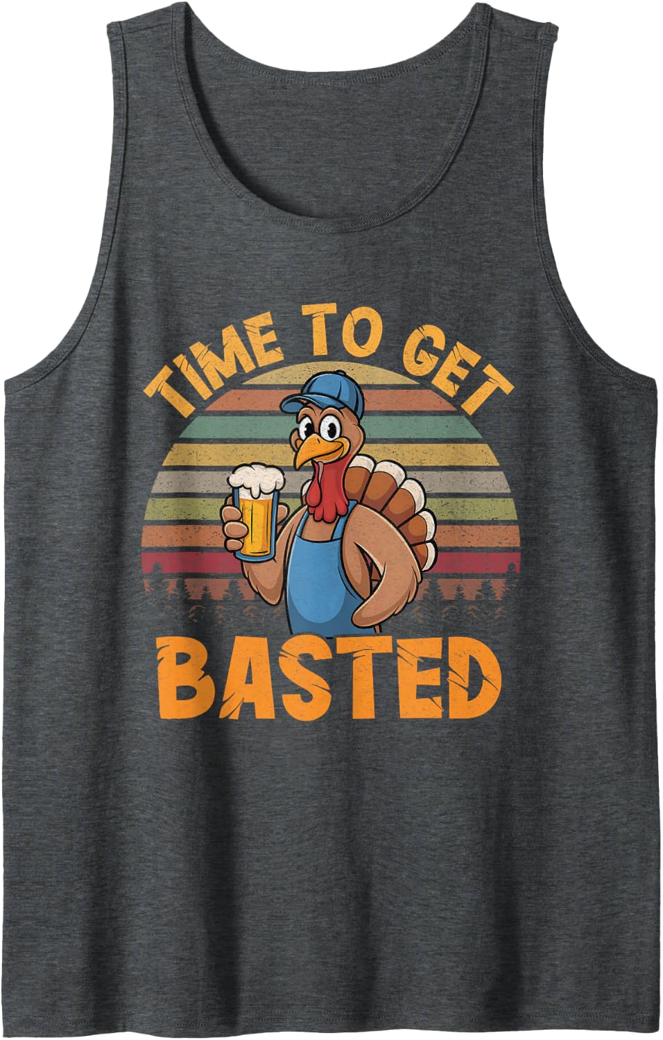 Thanksgiving Beer Time to Get Basted Men Women Bartender Sleeveless Tank Top - Dark Heather Grey