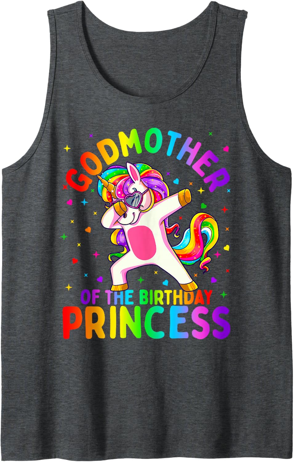 Godmother of the Birthday Princess Girl Dabbing Unicorn Tank Top - Dark Heather Grey