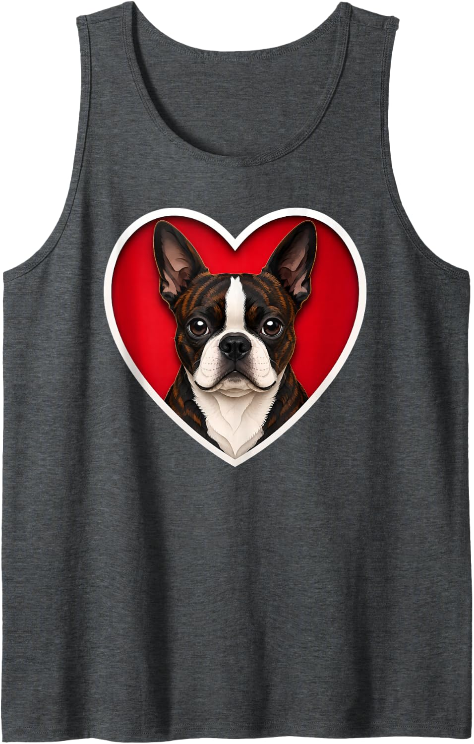 Brindle Boston Terrier Heart Sleeveless Tank Top - Dark Heather Grey