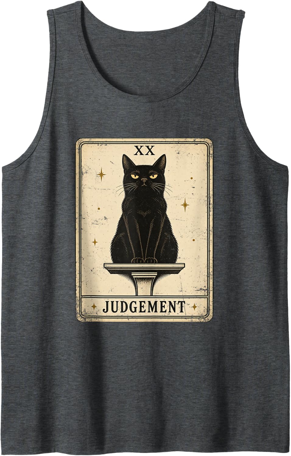 Cat Tarot Card Judgment Black Feline Lover Sleeveless Tank Top - Dark Heather Grey