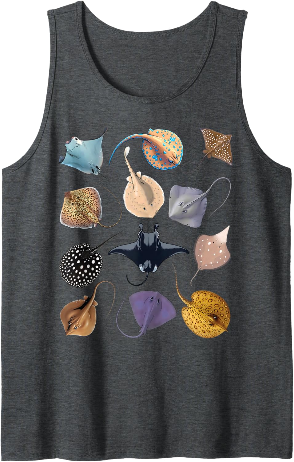 Types of Stingray Ocean Life Stingray Species Educational Tank Top - Dark Heather Grey