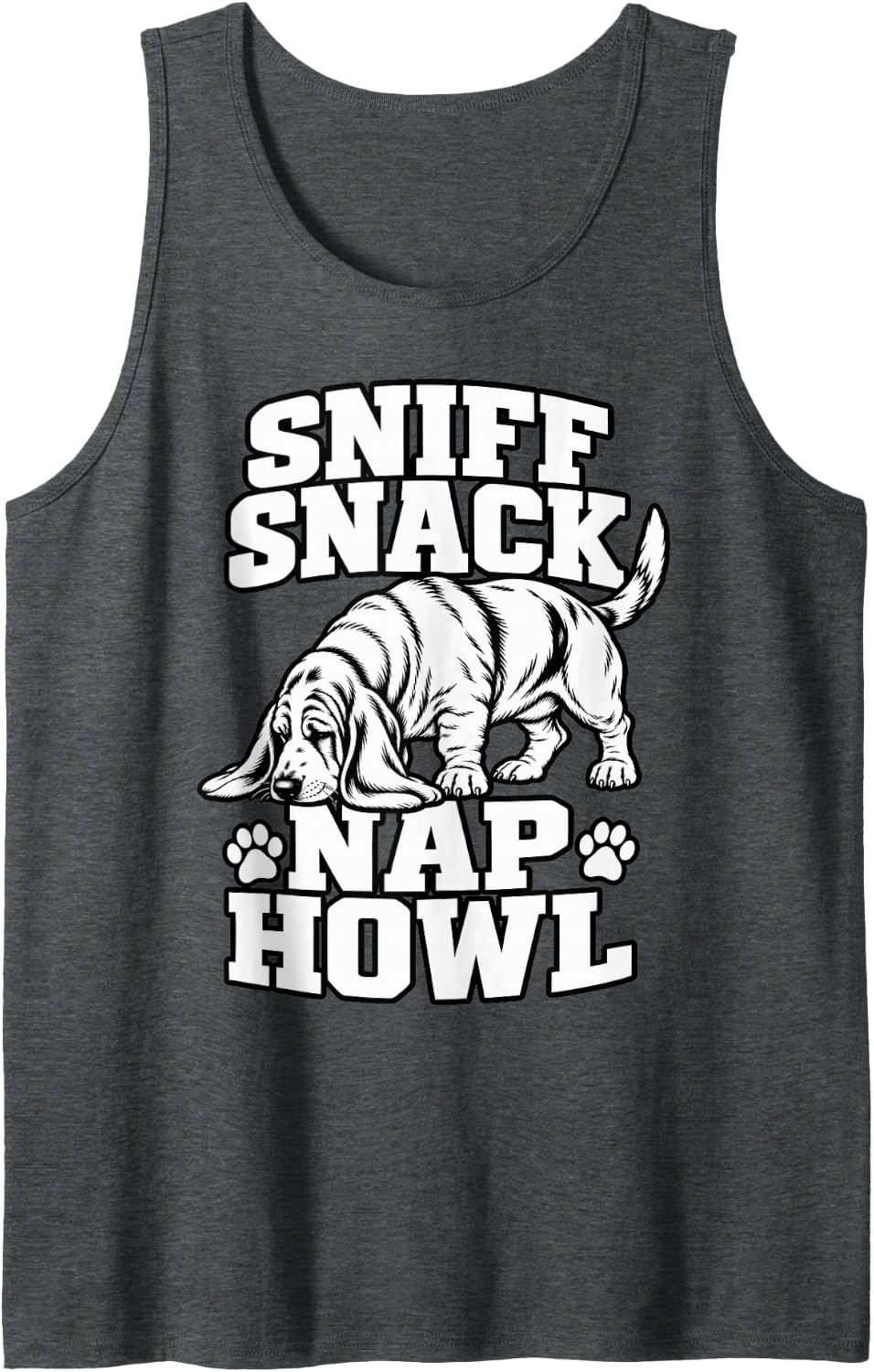 Basset Hound Sniff Snack Nap Howl Dog Dad Funny Pet Owner Sleeveless Tank Top - Dark Heather Grey