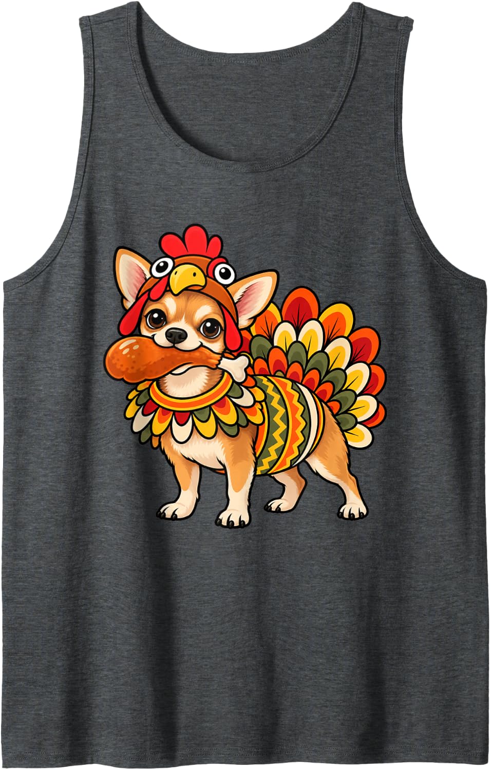 Funny Chihuahua Dog Turkey Costume Thanksgiving Women Men Sleeveless Tank Top - Dark Heather Grey