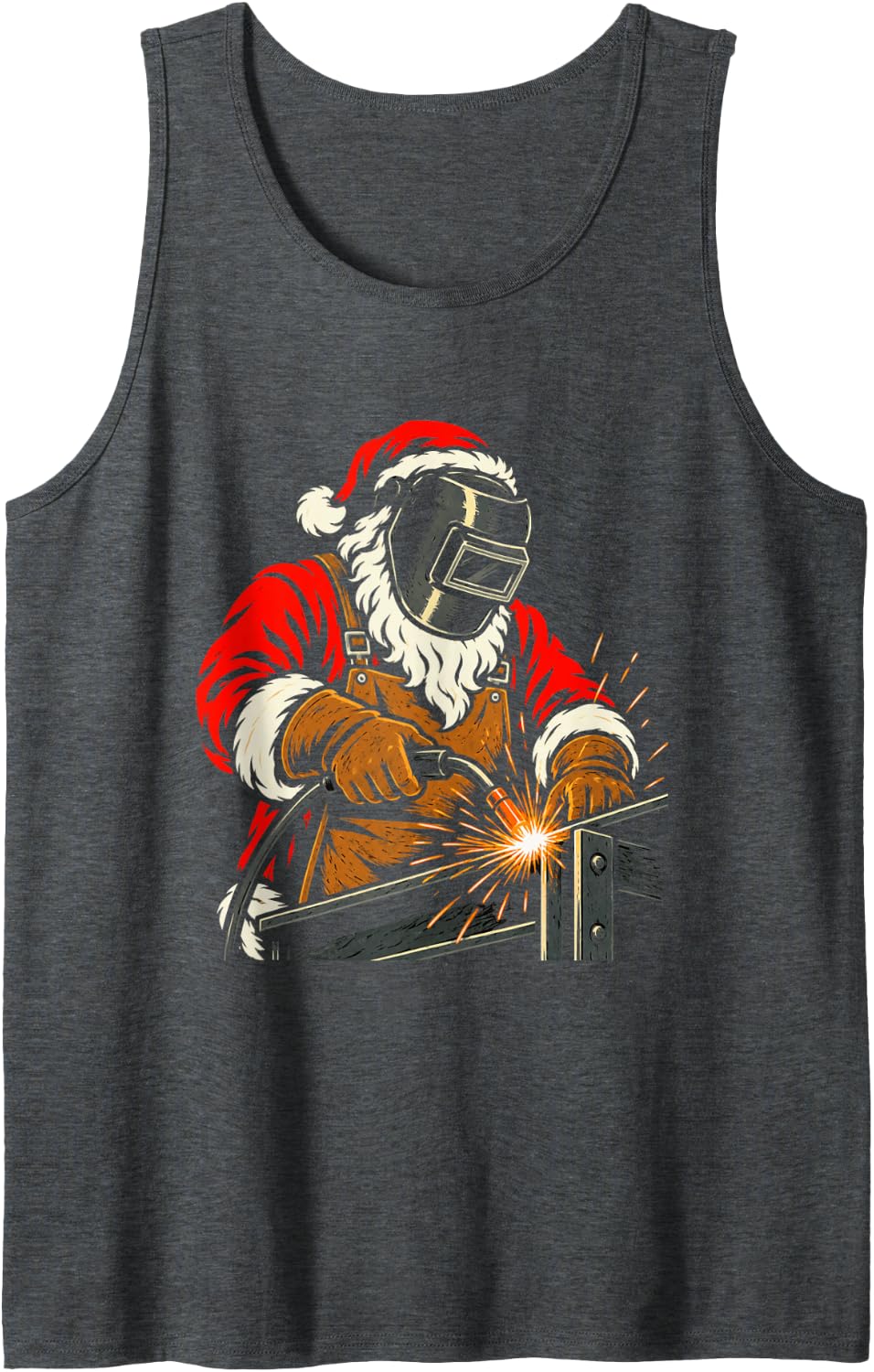 Welder Santa Christmas Welding Metal Fabrication Shop Humor Sleeveless Tank Top - Dark Heather Grey