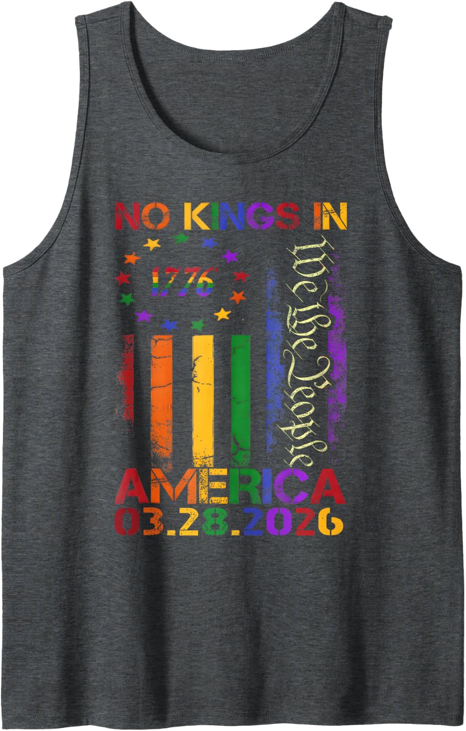 No Kings March 28 2026 No Kings Day Vintage Funny Men Women Sleeveless Tank Top - Dark Heather Grey