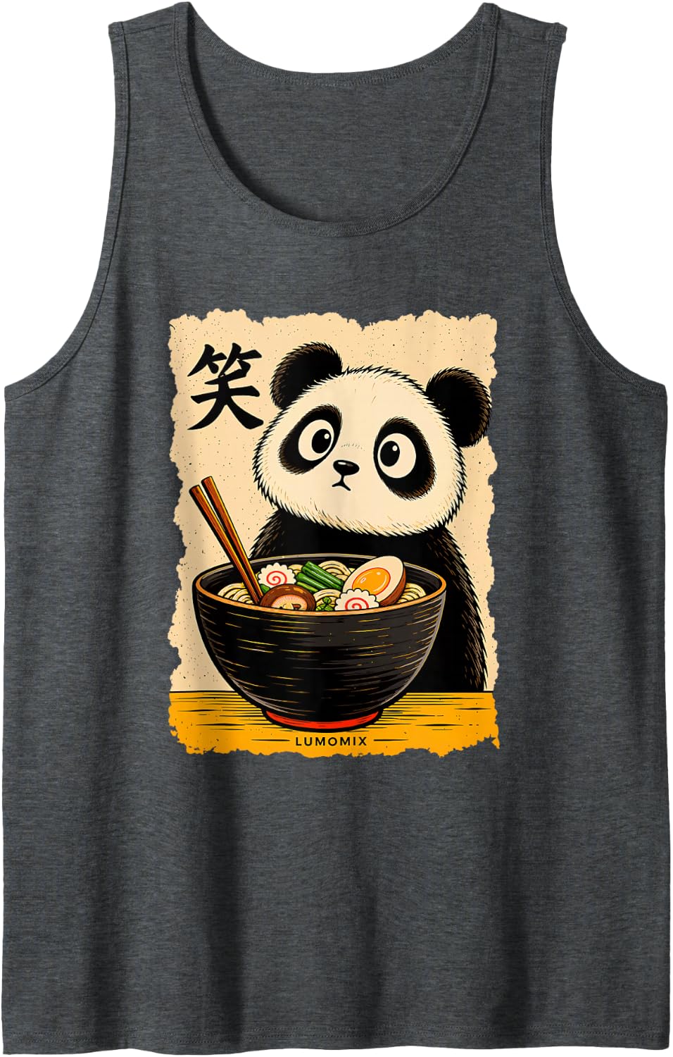 T-Shirt Kawaii Panda Ramen Japanese Food Vintage Sleeveless Tank Top - Dark Heather Grey