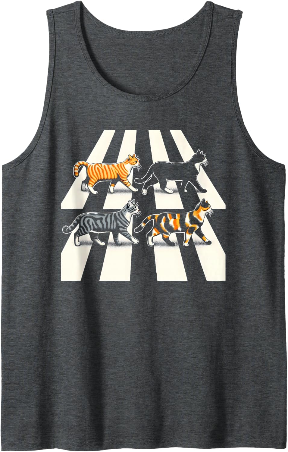 Cat Crosswalk Parody Tee - Colorful Cats Crossing Road Funny Sleeveless Tank Top - Dark Heather Grey
