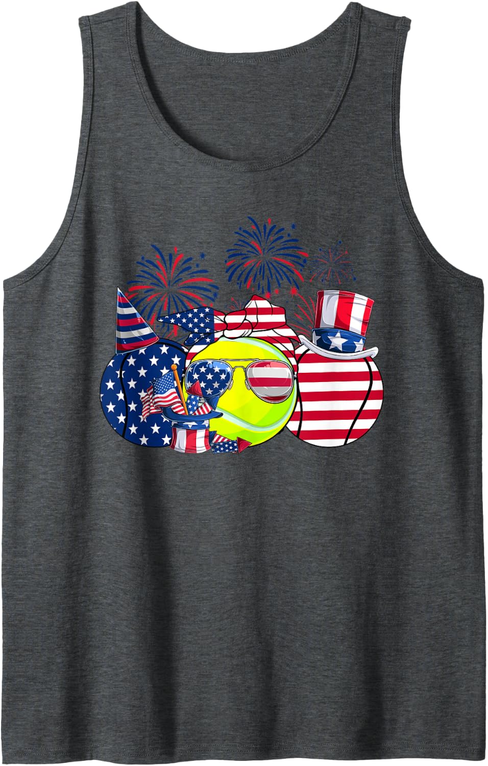 Funny Red White Blue Tennis Ball American Flag 4th Of July Tank Top - Dark Heather Grey