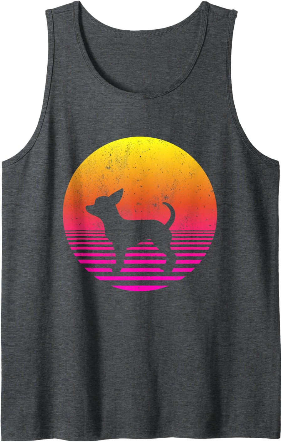 Chihuahua Dog Vintage Retro 70s 80s Chihuahua Dog Sleeveless Tank Top - Dark Heather Grey