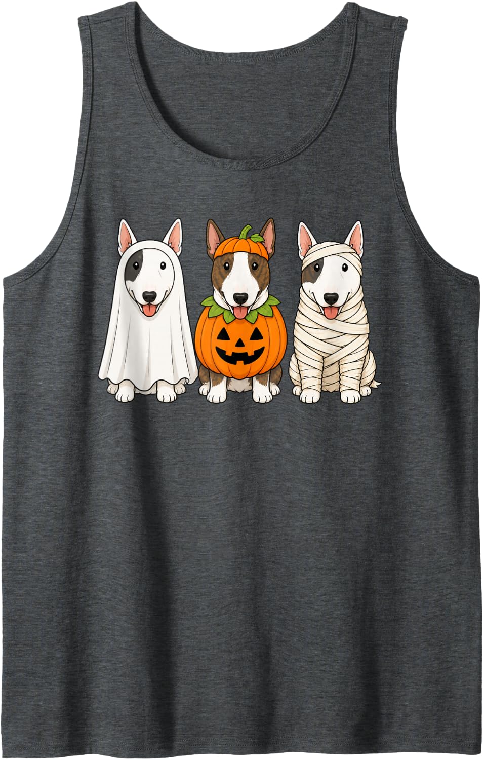 Spooky Bull Terrier Pumpkin Ghost Halloween Dog Lover Tank Top - Dark Heather Grey