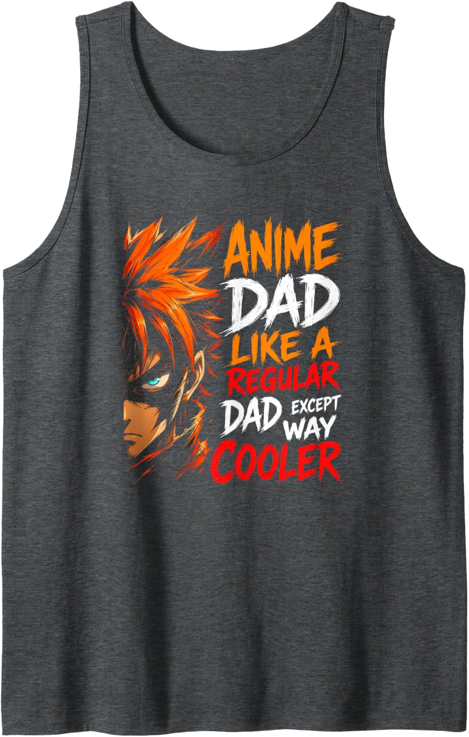 Men's Anime Dad Way Cooler Funny Manga Father Otaku Orange Hair Sleeveless Tank Top - Dark Heather Grey