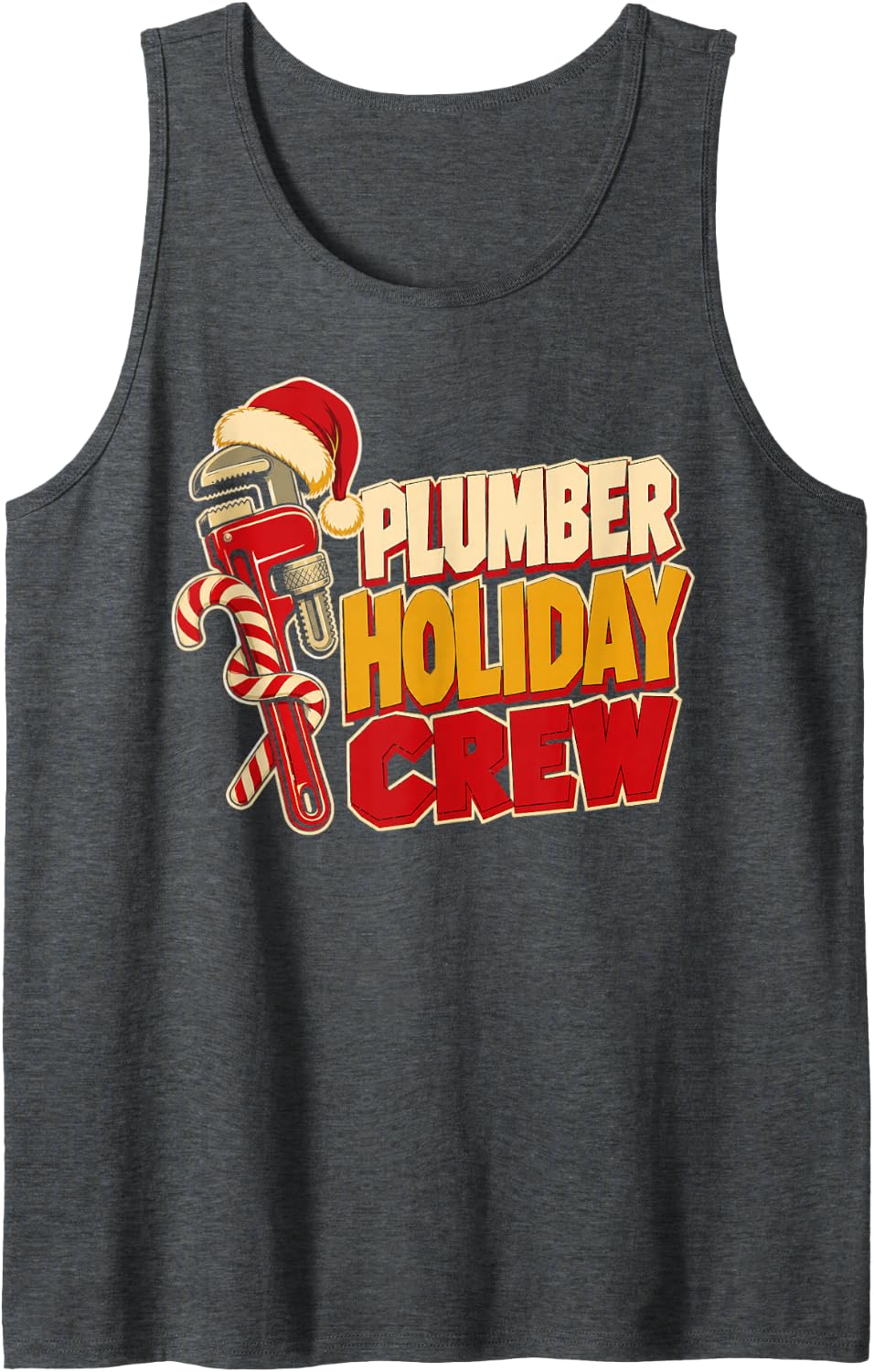 Plumber Holiday Crew Santa Hat Sleeveless Tank Top - Dark Heather Grey