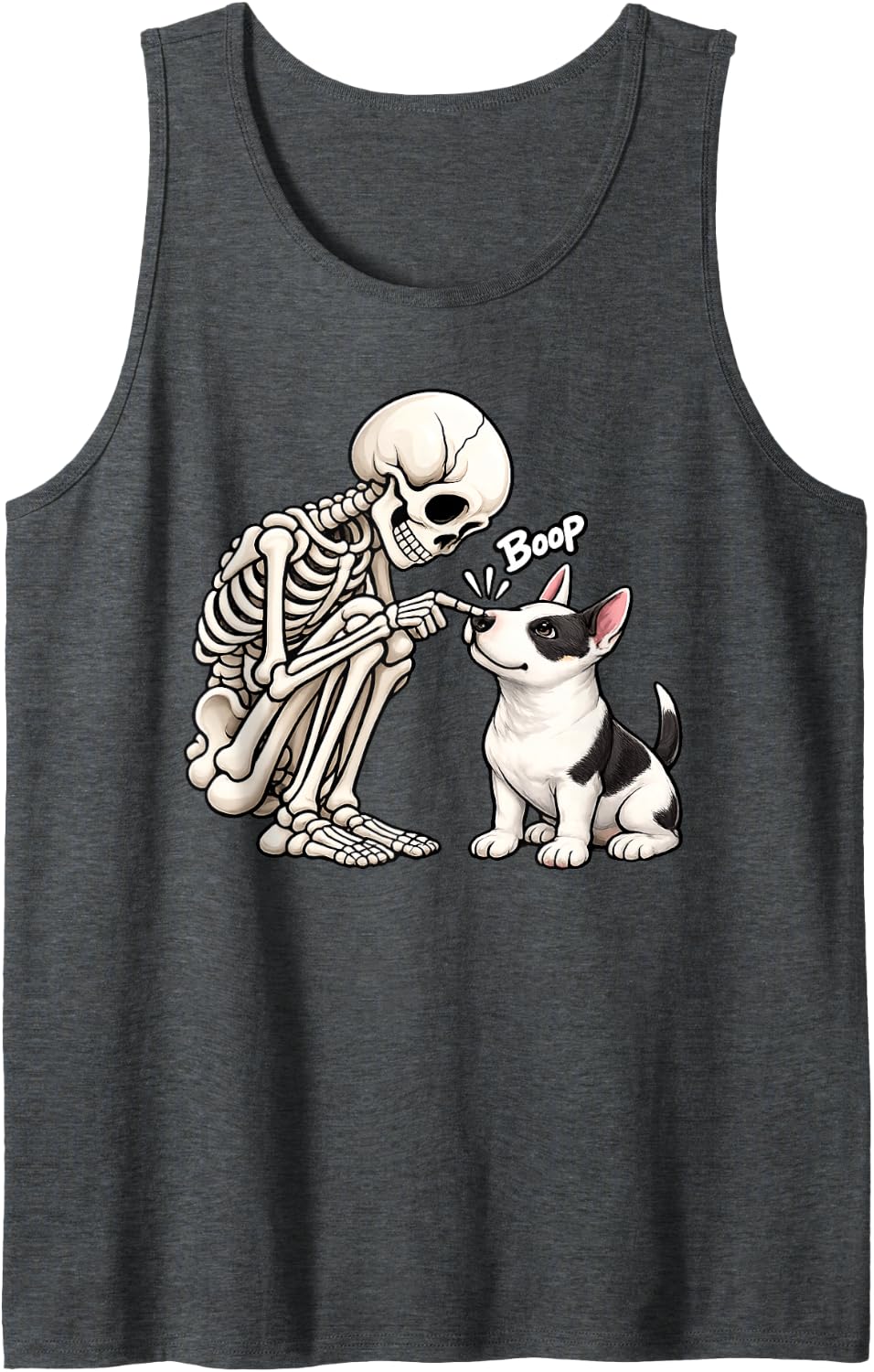Funny Skeleton Bull Terrier Boop Dog Lover Mom Halloween Sleeveless Tank Top - Dark Heather Grey