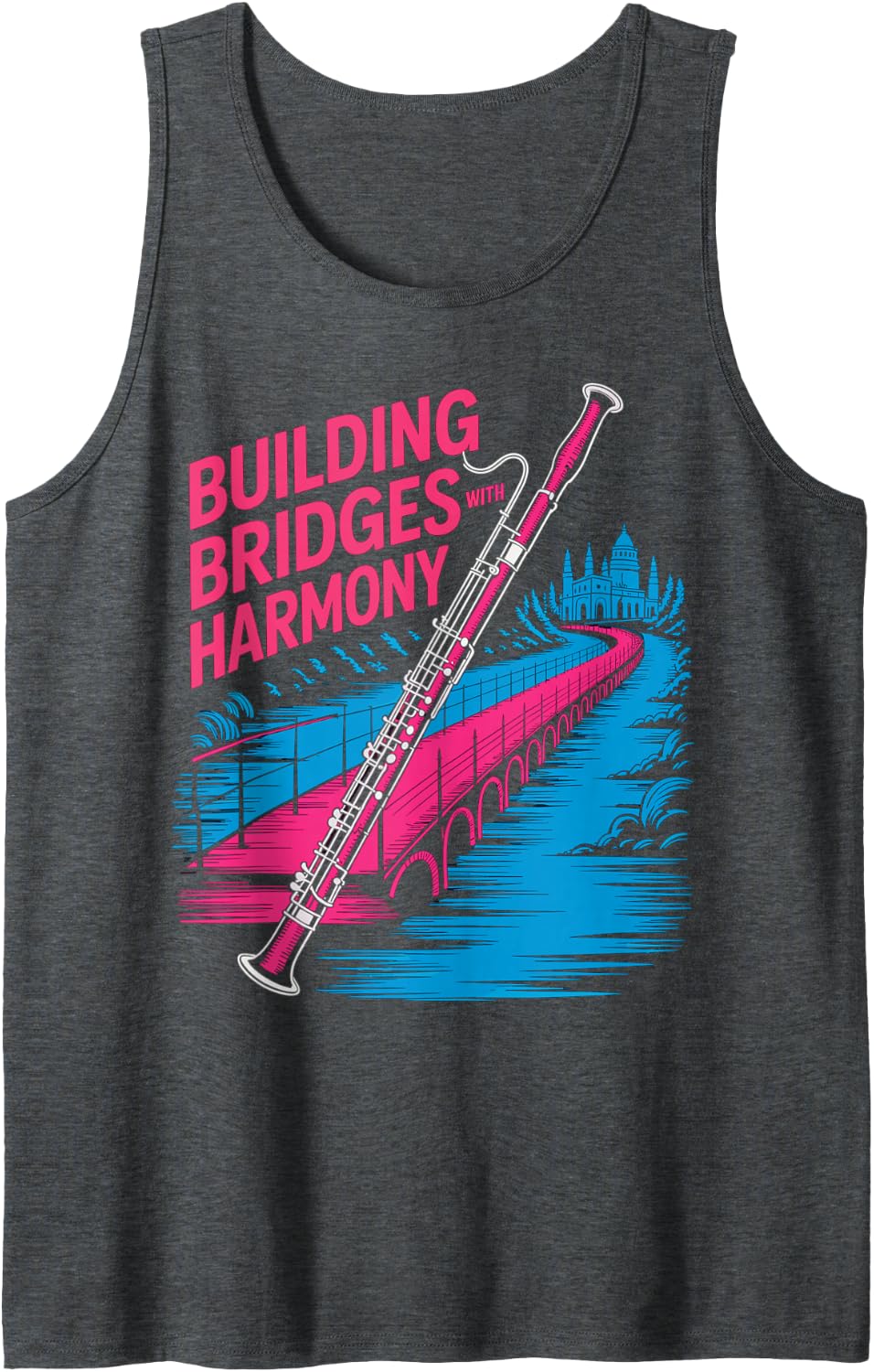Building Bridges with Harmony Bassoon Design Tank Top - Dark Heather Grey