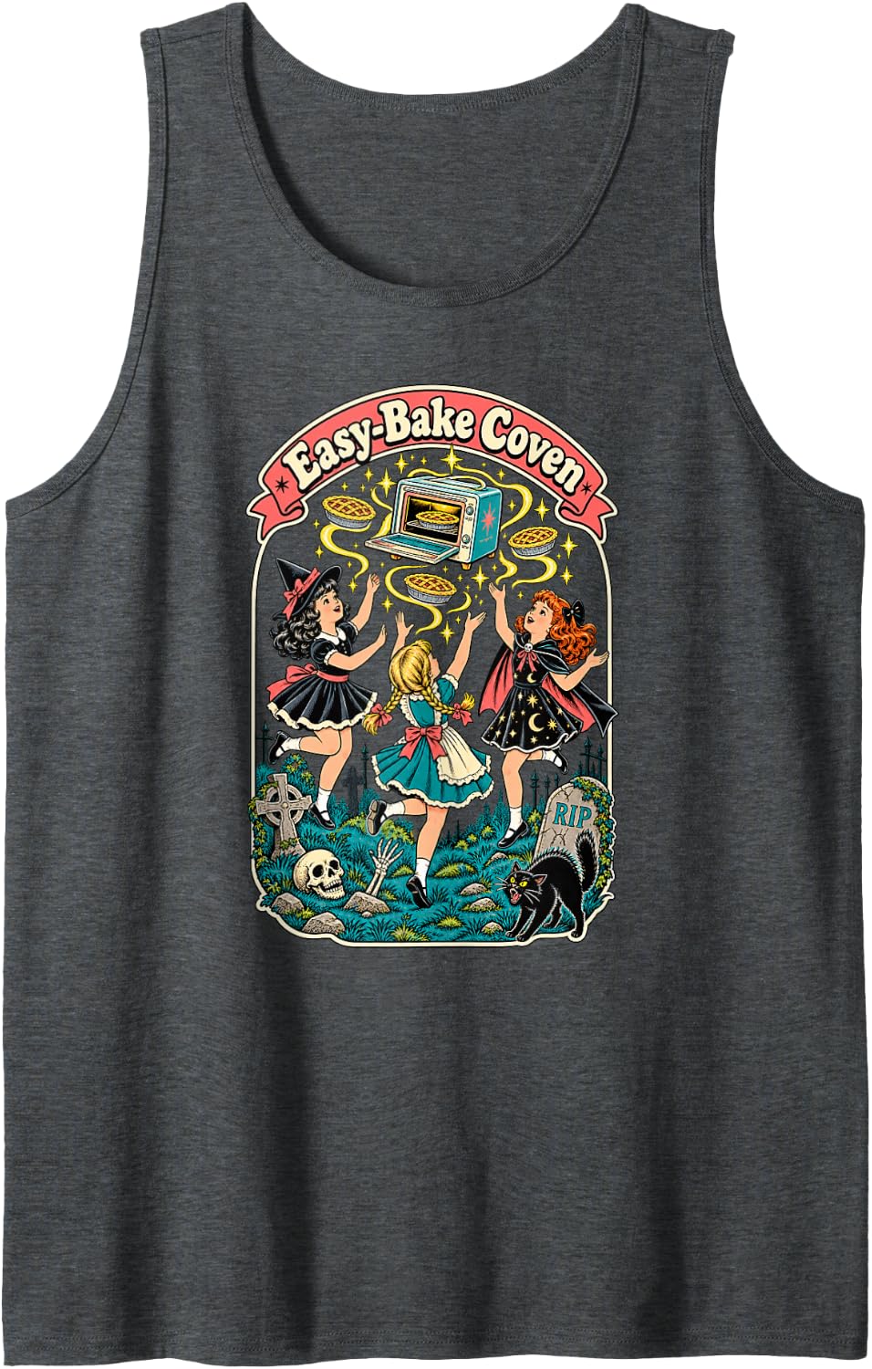 Easy-Bake Coven Retro Spooky Witch Girls Magic Baking Sleeveless Tank Top - Dark Heather Grey