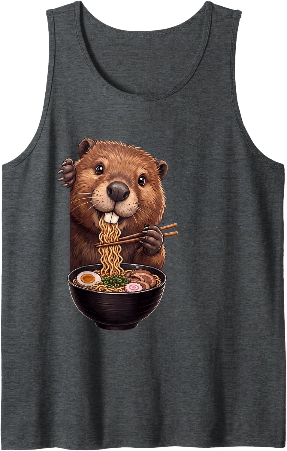 Beaver Peeking Ramen Bowl Anime Japanese Art Food Lover Sleeveless Tank Top - Dark Heather Grey