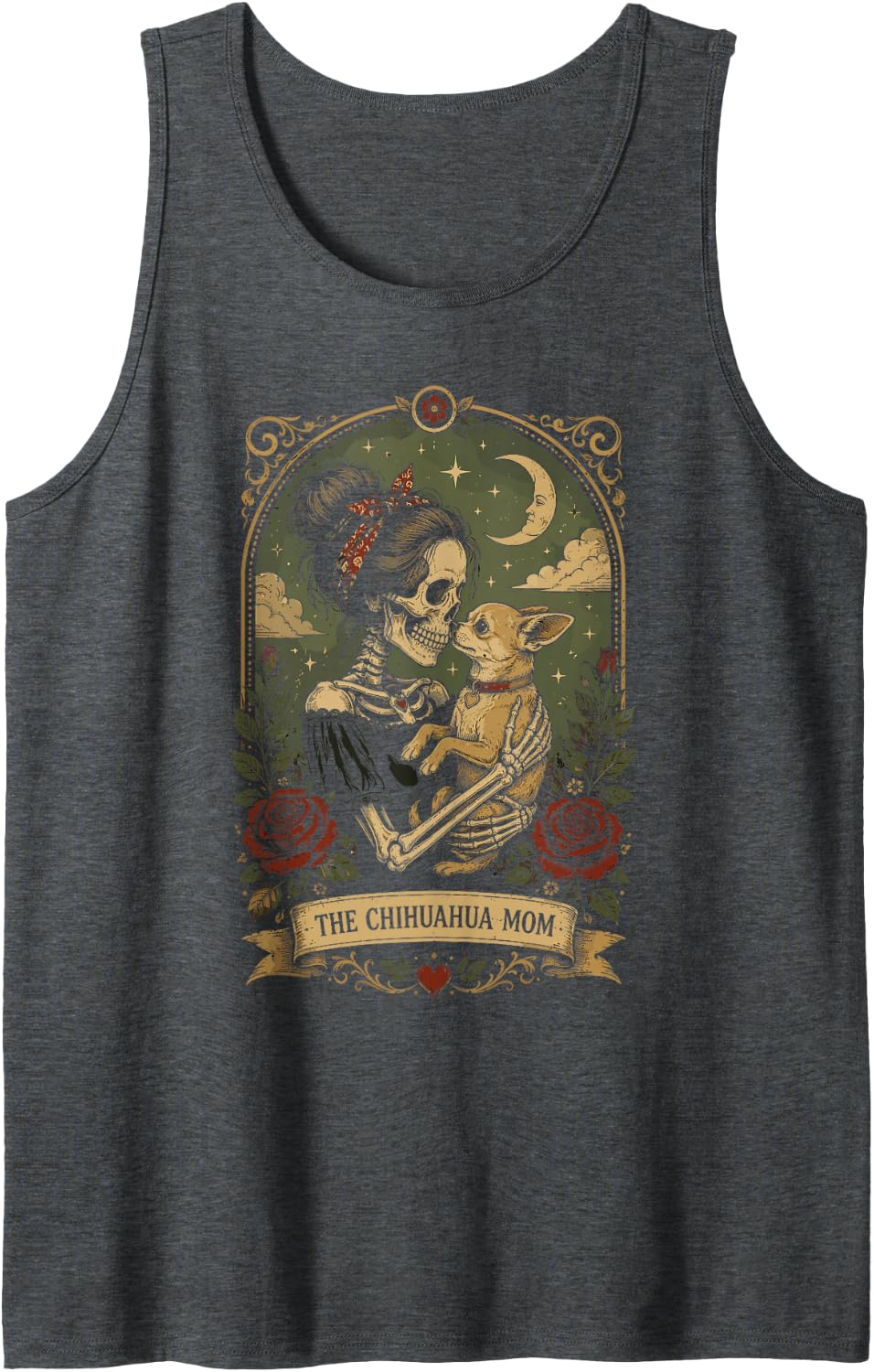 Chihuahua Mom Skeleton Dog Lover Tarot Card Vintage Spooky Sleeveless Tank Top - Dark Heather Grey