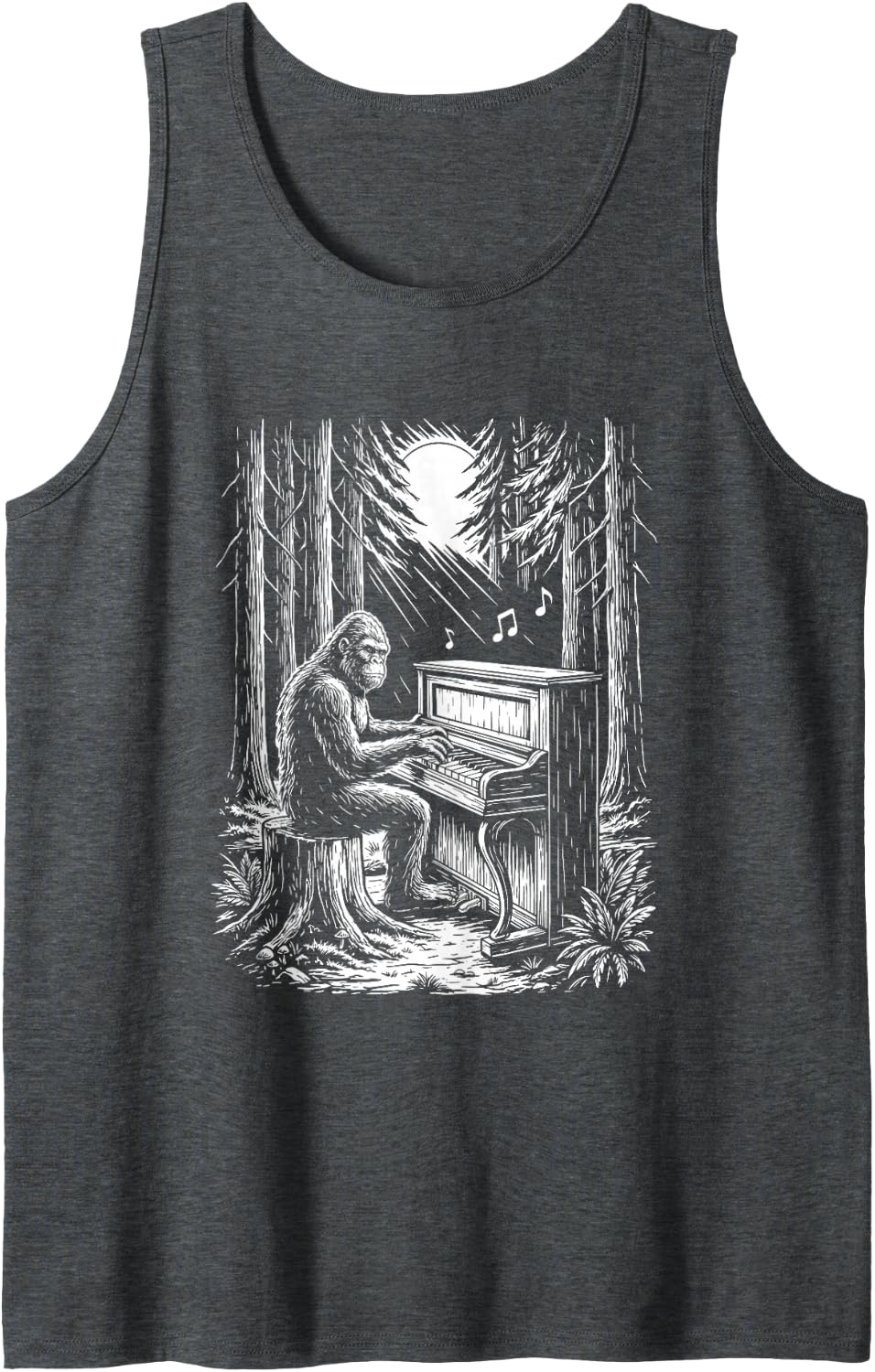 Funny Bigfoot Piano Player Sasquatch Pianist Classical Music Sleeveless Tank Top - Dark Heather Grey