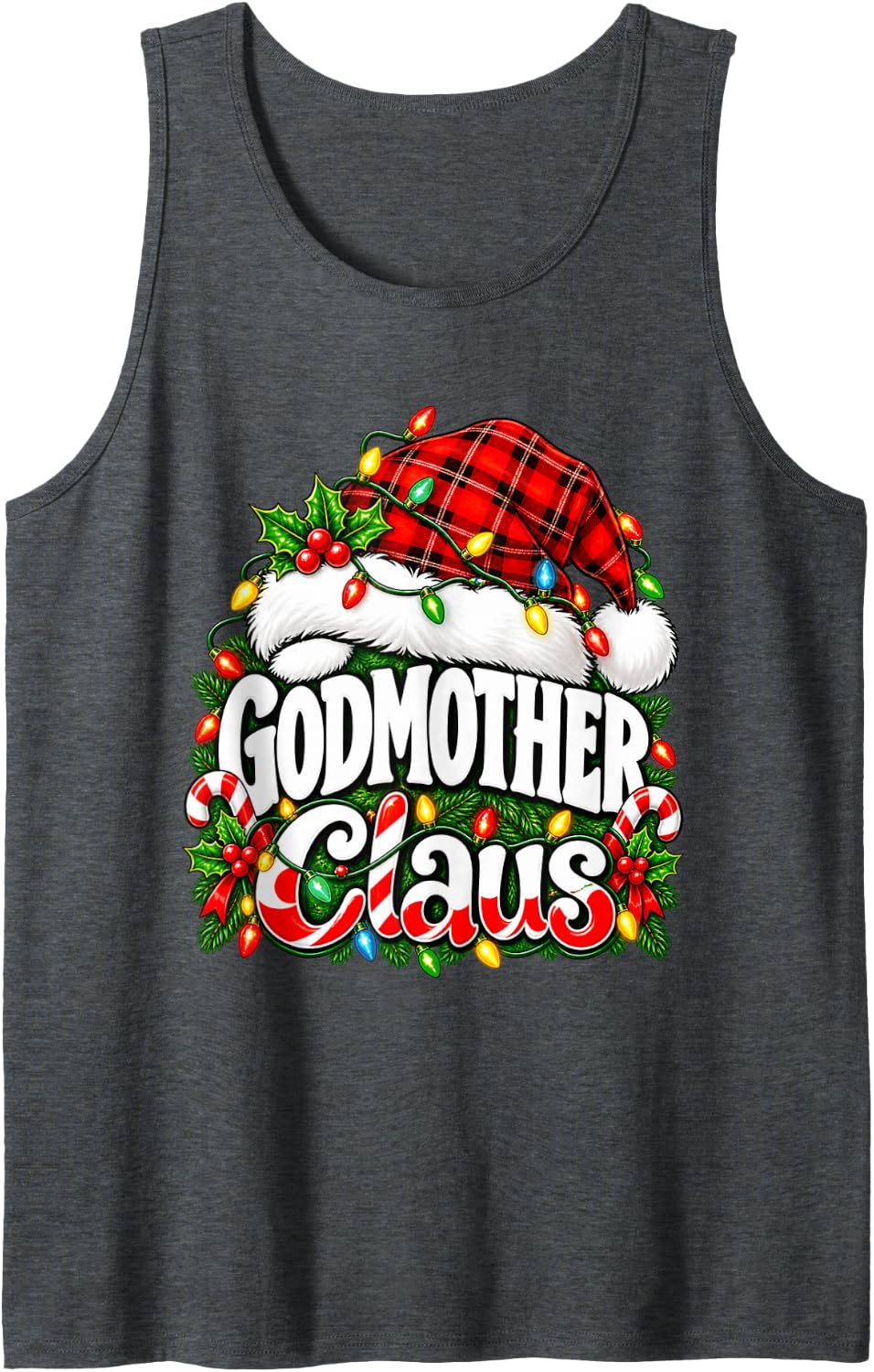 Godmother Claus Cheerful Christmas Family Holiday Design Sleeveless Tank Top - Dark Heather Grey